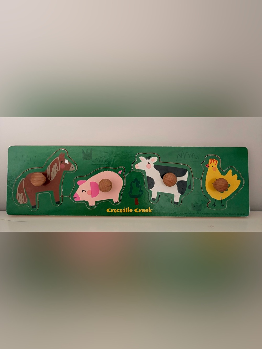 Crocodile Creek Farm Animals Wooden Peg Puzzle - Green